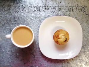 My favorite lazy Saturday: a cup of drip coffee & a banana chocolate chip muffin!