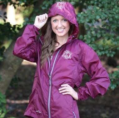 Help her stay dry while walking to class in the rain with this monogrammed rain coat!